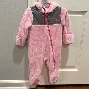 Pink 6-12 Month North Face fuzzy one piece